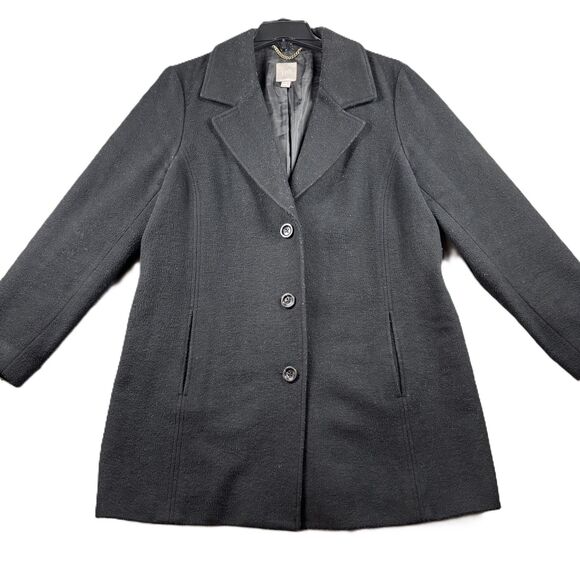 J Jill Peacoat Wool Notch Lapel Single Breast Long Sleeve Black 3 Button Medium - Picture 1 of 10